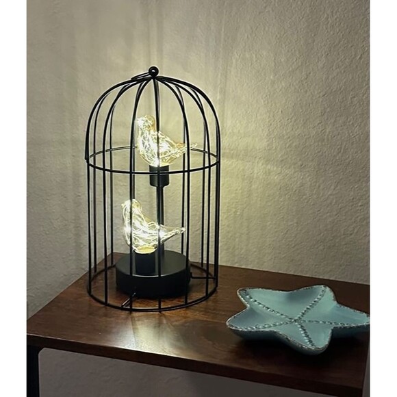 Birdcage Decorative Lamp Battery Operated 12" H Cordless Table Lamp
